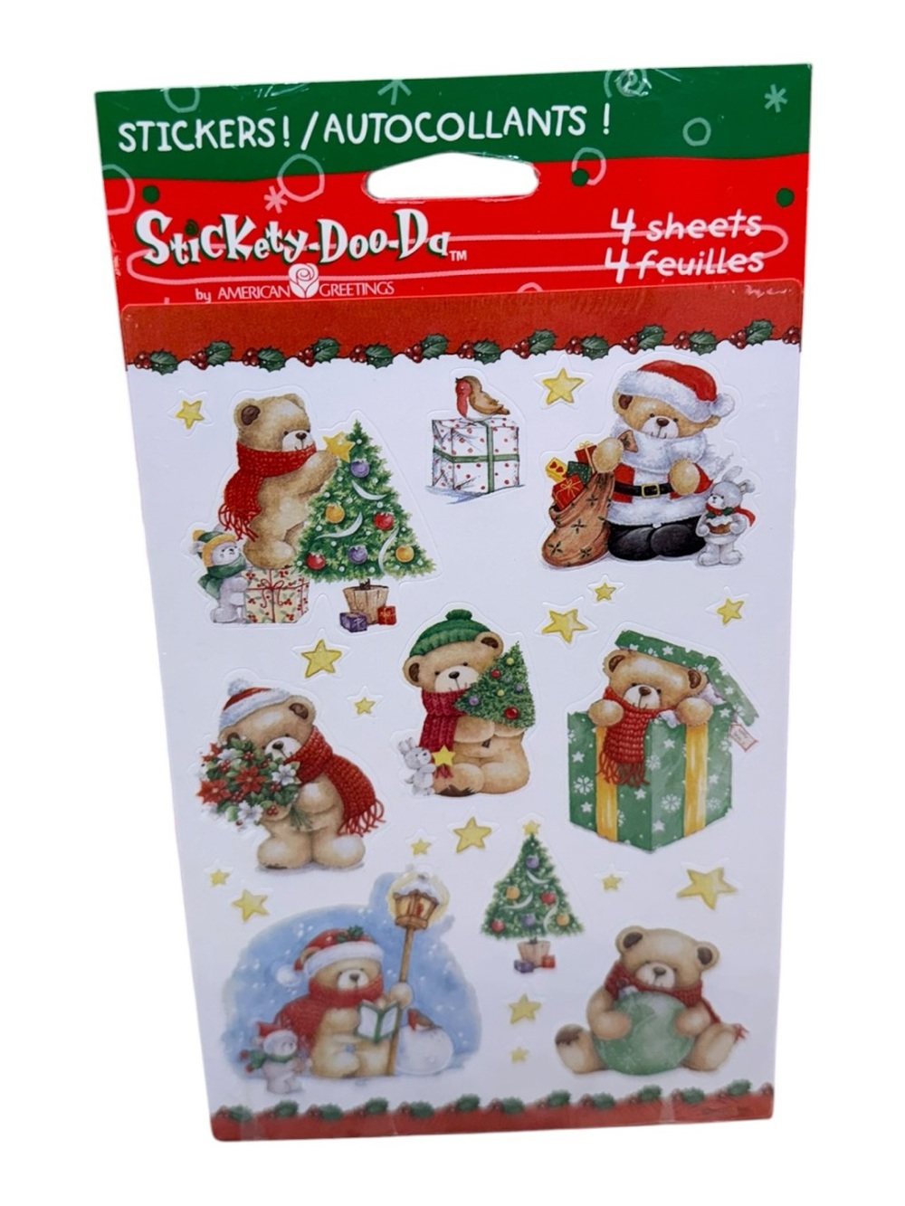 Sealed Vintage American Greetings Stickety Doo Da Christmas Teddy Bear Stickers